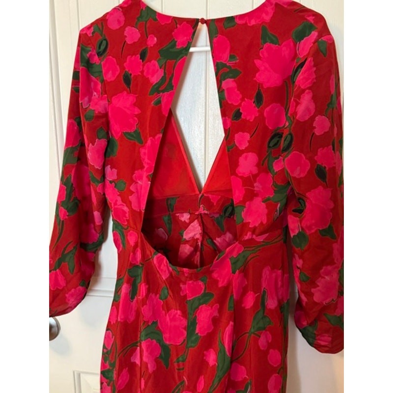 RIXO Silk Ruffled Rose Printed Open Back Maxi Dress 6