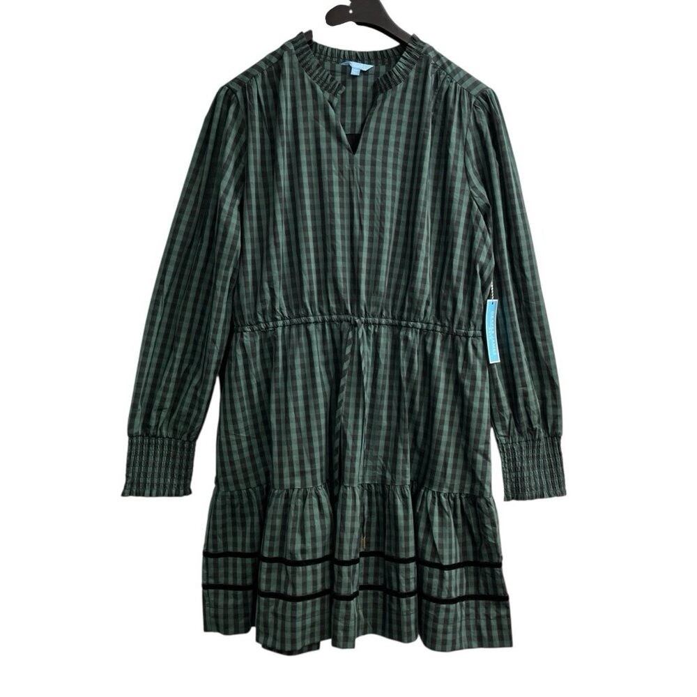 Draper James RSVP Dress Green Plaid Smocked Tiered Checkered Size XXL Preppy