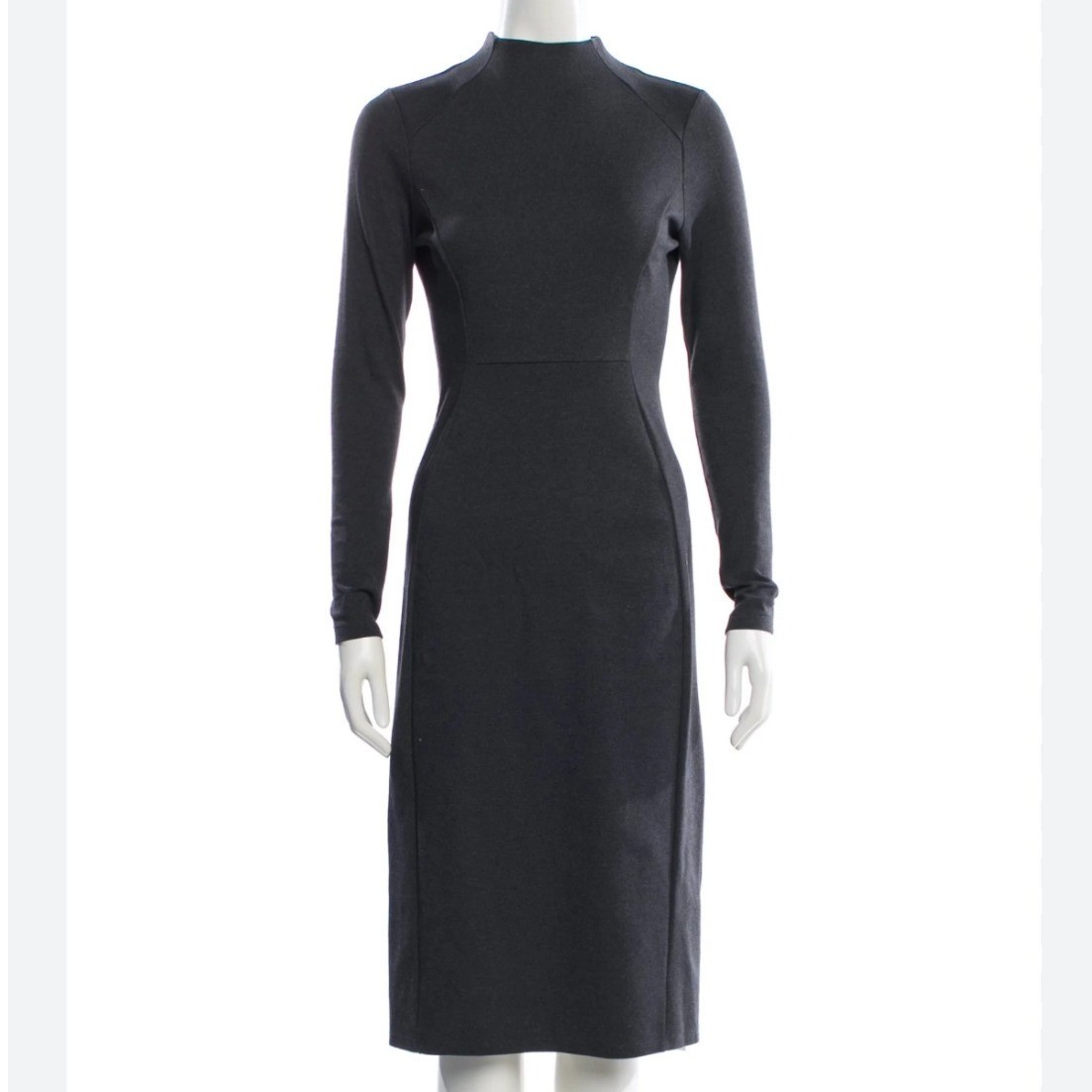 NEW Iris & Ink Charcoal Mock Neck Long Sleeve MIDI Dress WOMEN 10 BACK ZIP
