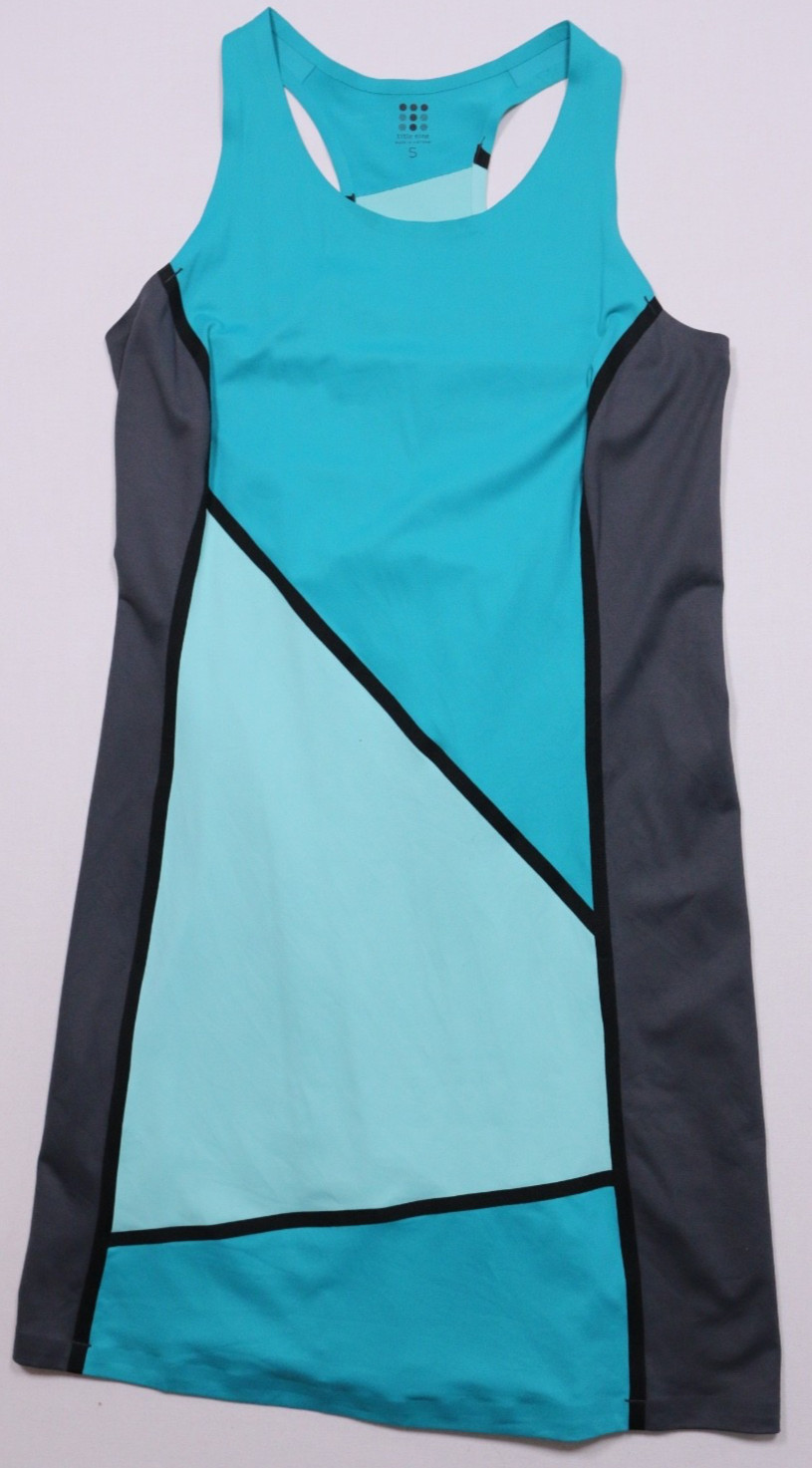 Title Nine Colorblock Diamalete Dress S Aqua Blue Gray Athletic Casual A-Line