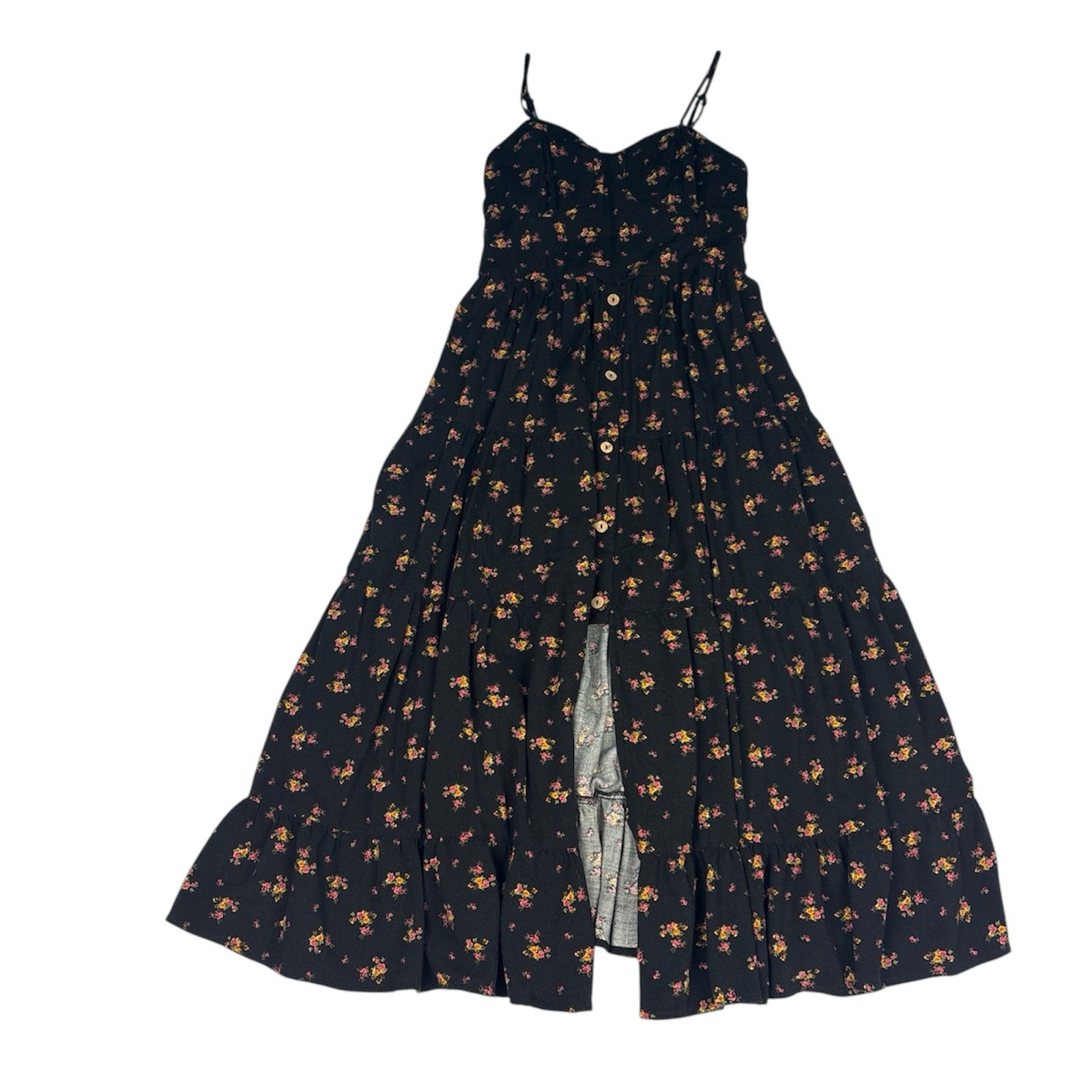 Band of Gypsies Women Small Dress Peasant Prairie Smocked Black Pink Floral