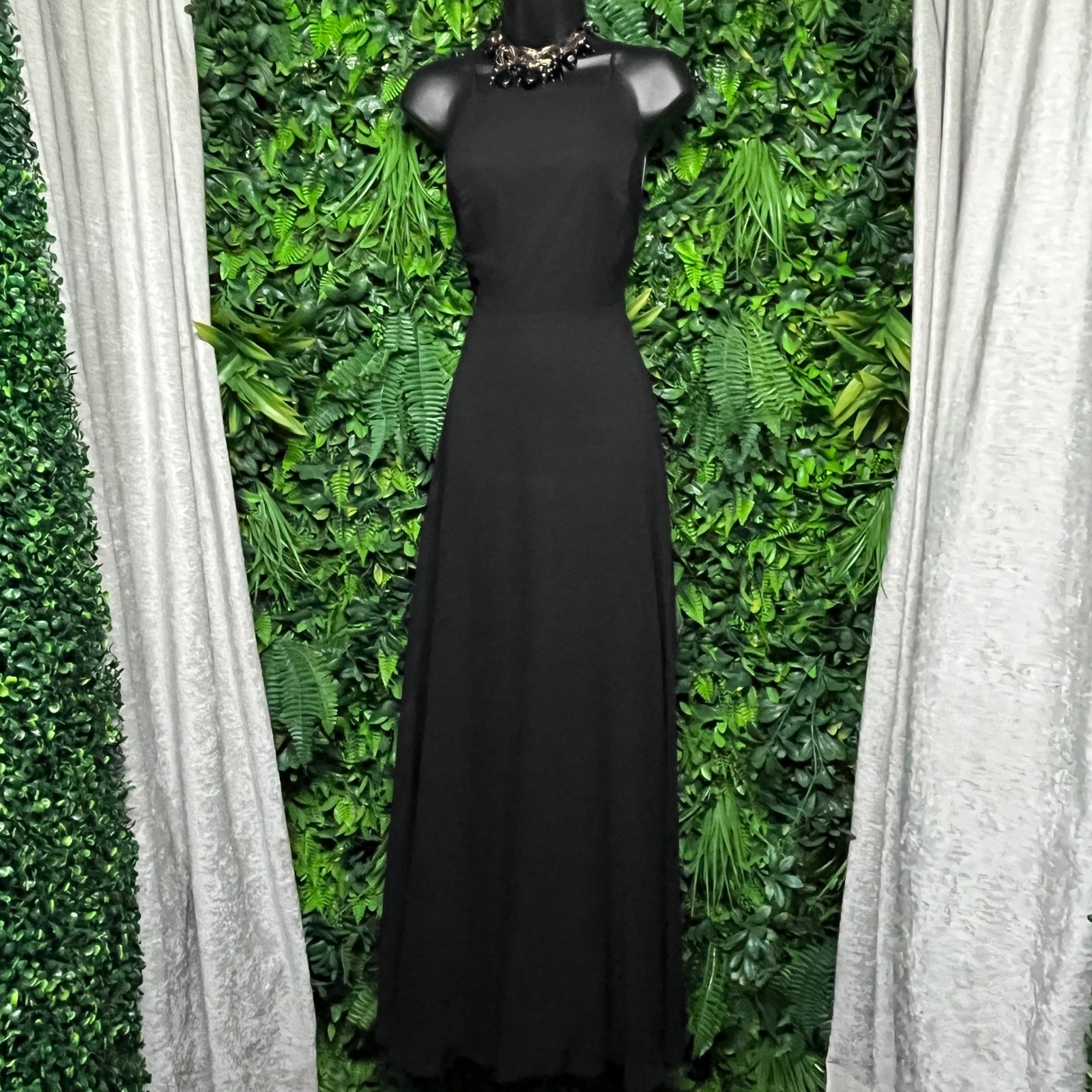 Lulus Dress Small Black Halter Open Back Maxi Formal Gown High Neck 3960