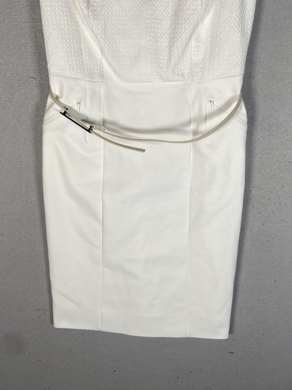 Etcetera White Cap Sleeve Dress Side Zipper Pockets Zipper With Belt Sz 2