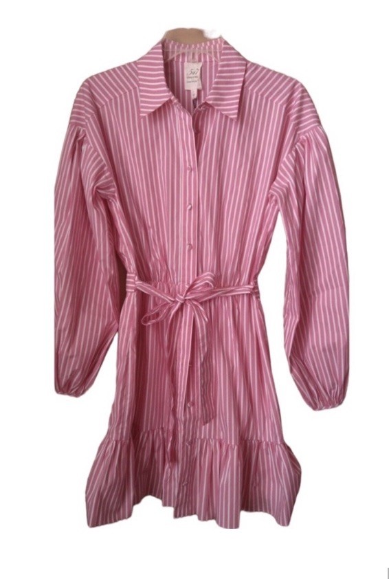 5à7 Cinq à Sept Tous Les Jours Pink/White Striped Belted Shirt Dress 00