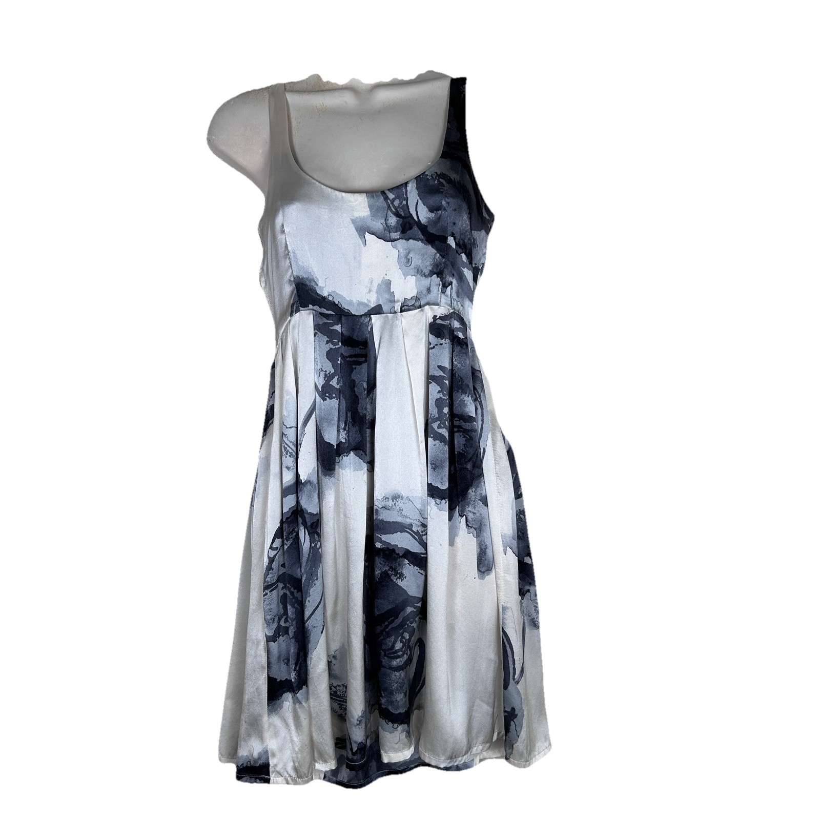 Vintage BB Dakota Ink Floral Sleeveless A Line Mini 100% Silk Dress Preppy Y2K 4