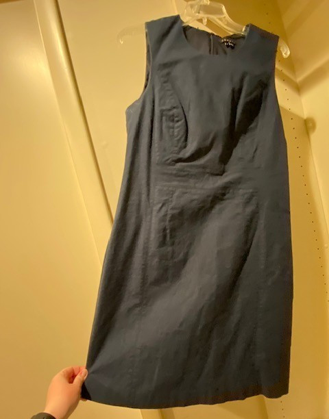 Theory Dark Blue Navy Denim-Like Cotton Sleeveless Dress, Size 12
