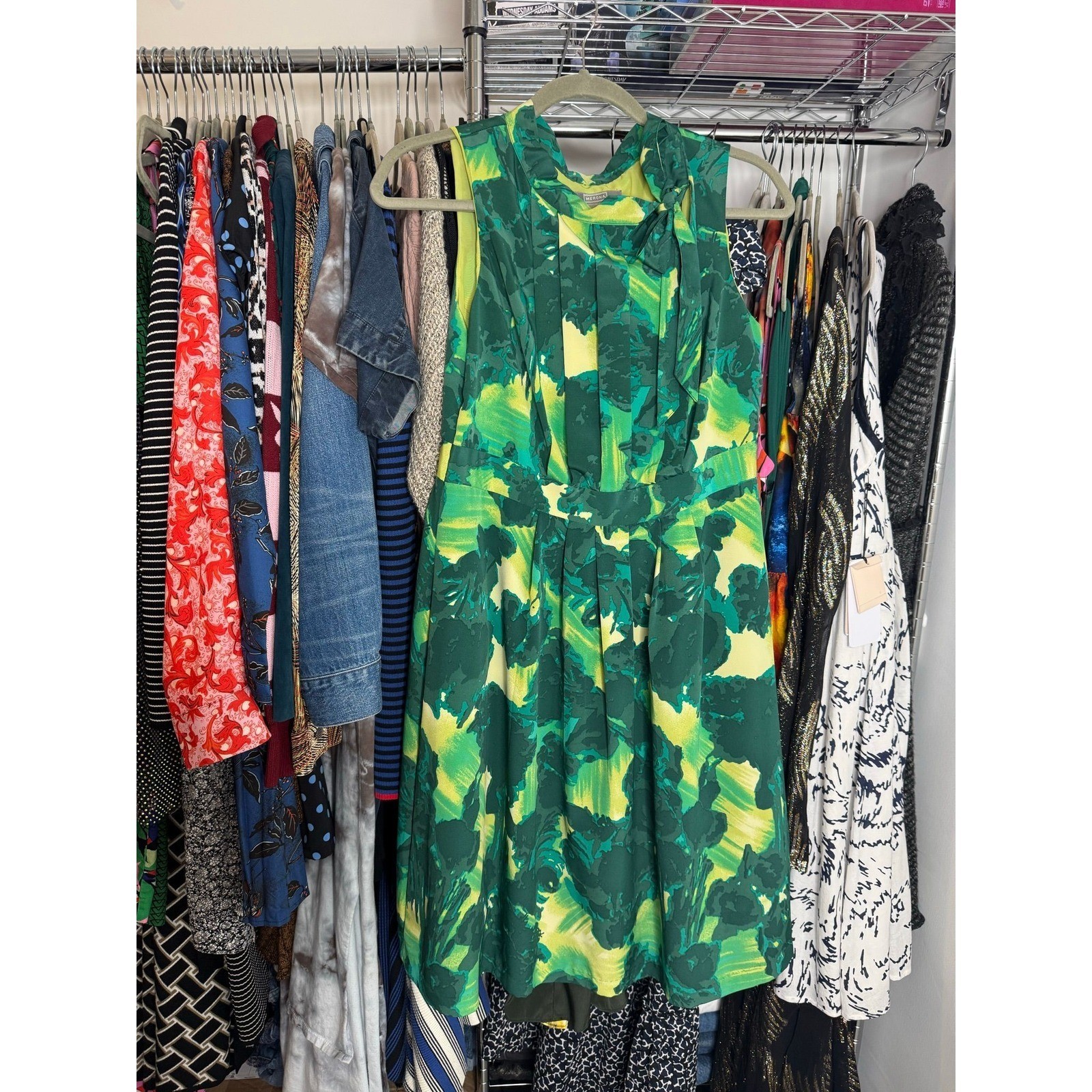 Merona Collection Green Floral Dress with Front Necktie Bow 6