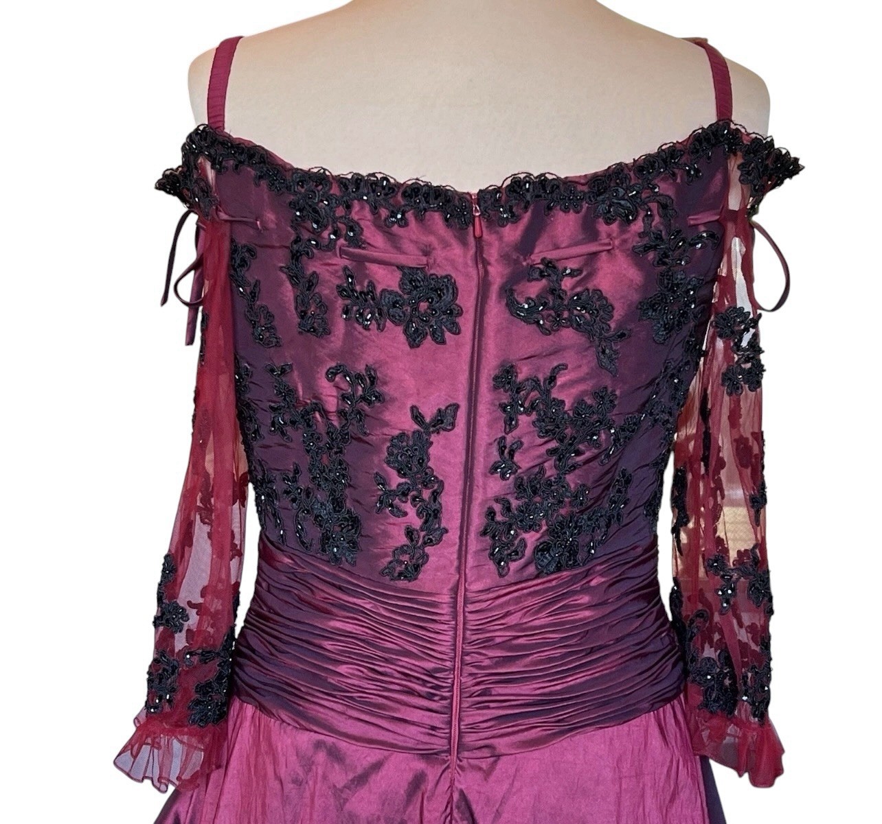 LaBelle Fashions Formal Gown Size 14 Wine Black Lace Whimsigoth Goth Romantic