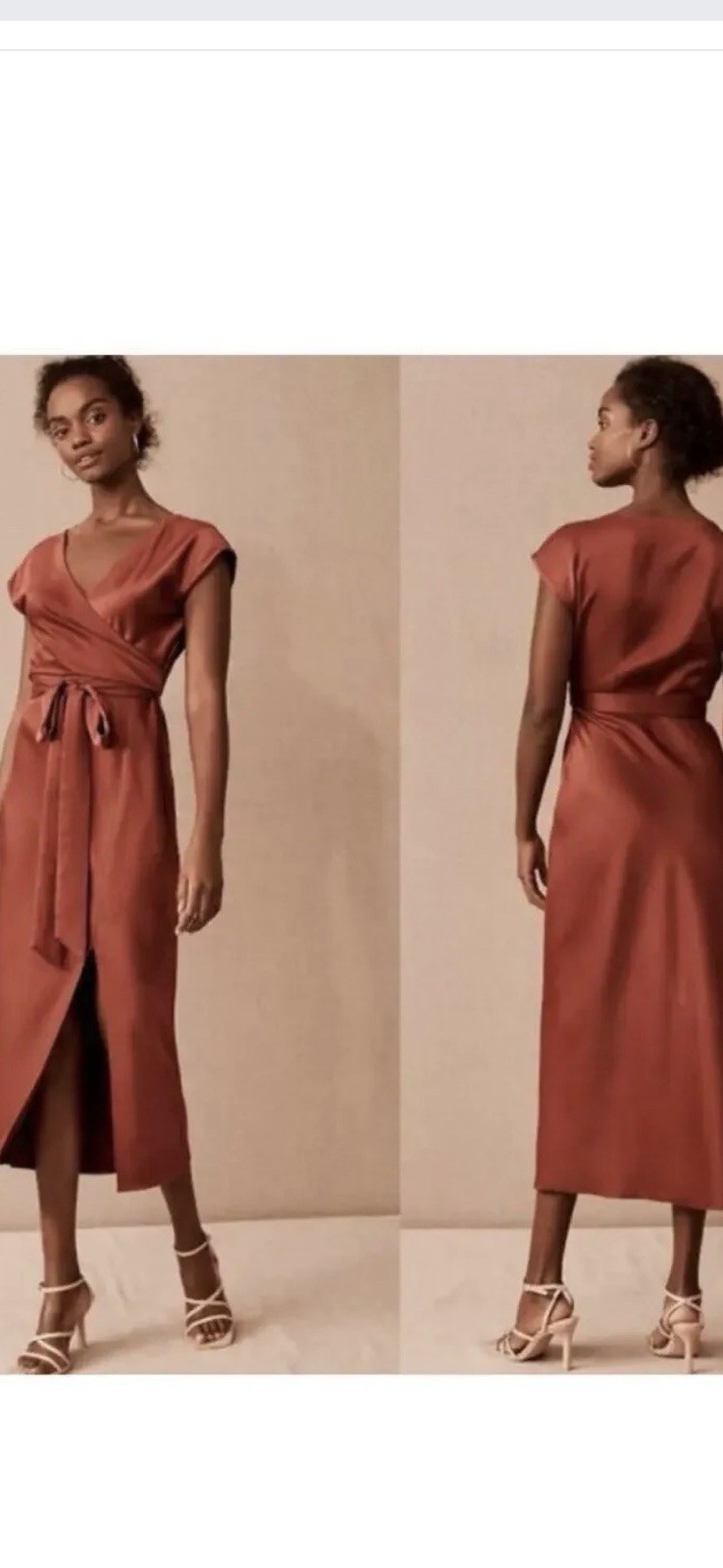 NWT BHLDN Louisa Satin Charmeuse Midi Dress in Cinnamon Size 14