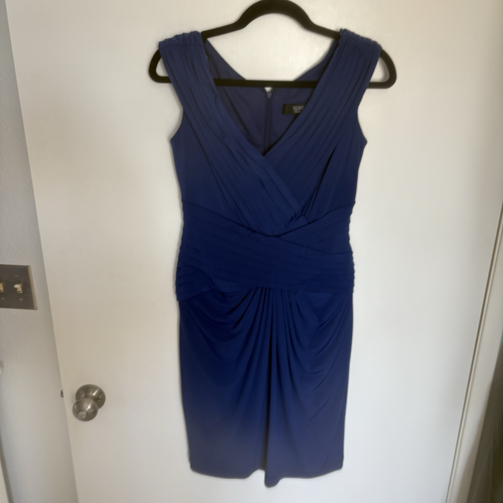 Tadashi Shoji Royal Blue Pleated Layered Sheath Bodycon Dress Blue Small
