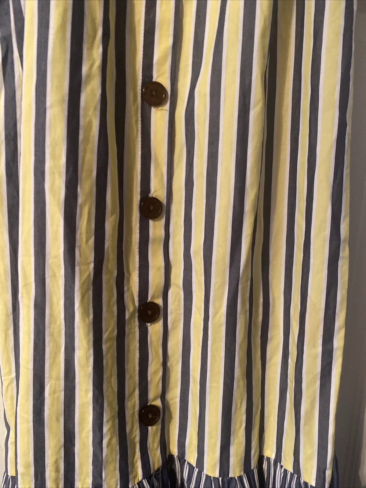 ASOS Sundress Blue Yellow Stripe Peplum Midi Smock Button Front Tie Sleeves US 0