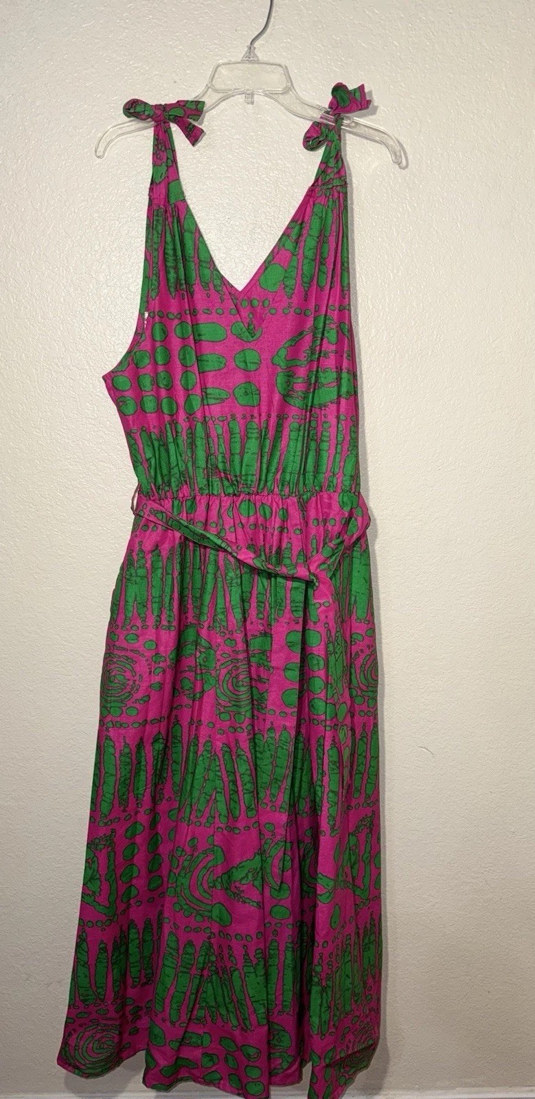 Kara Chic By Nf Tropical Pink Green Tie Shoulder Maxi Dress NWT OSFM