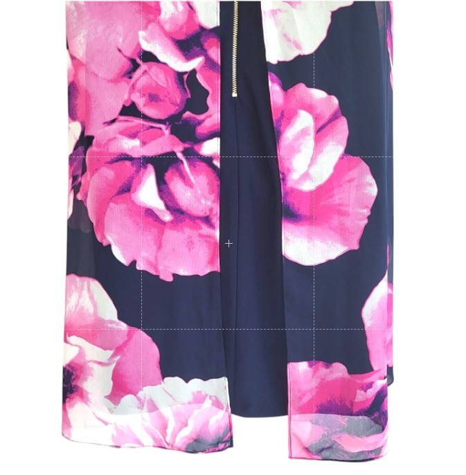 Eliza J Size 12 Multi-Colored Floral Chiffon Overlay Dress Back Zip Black Pink