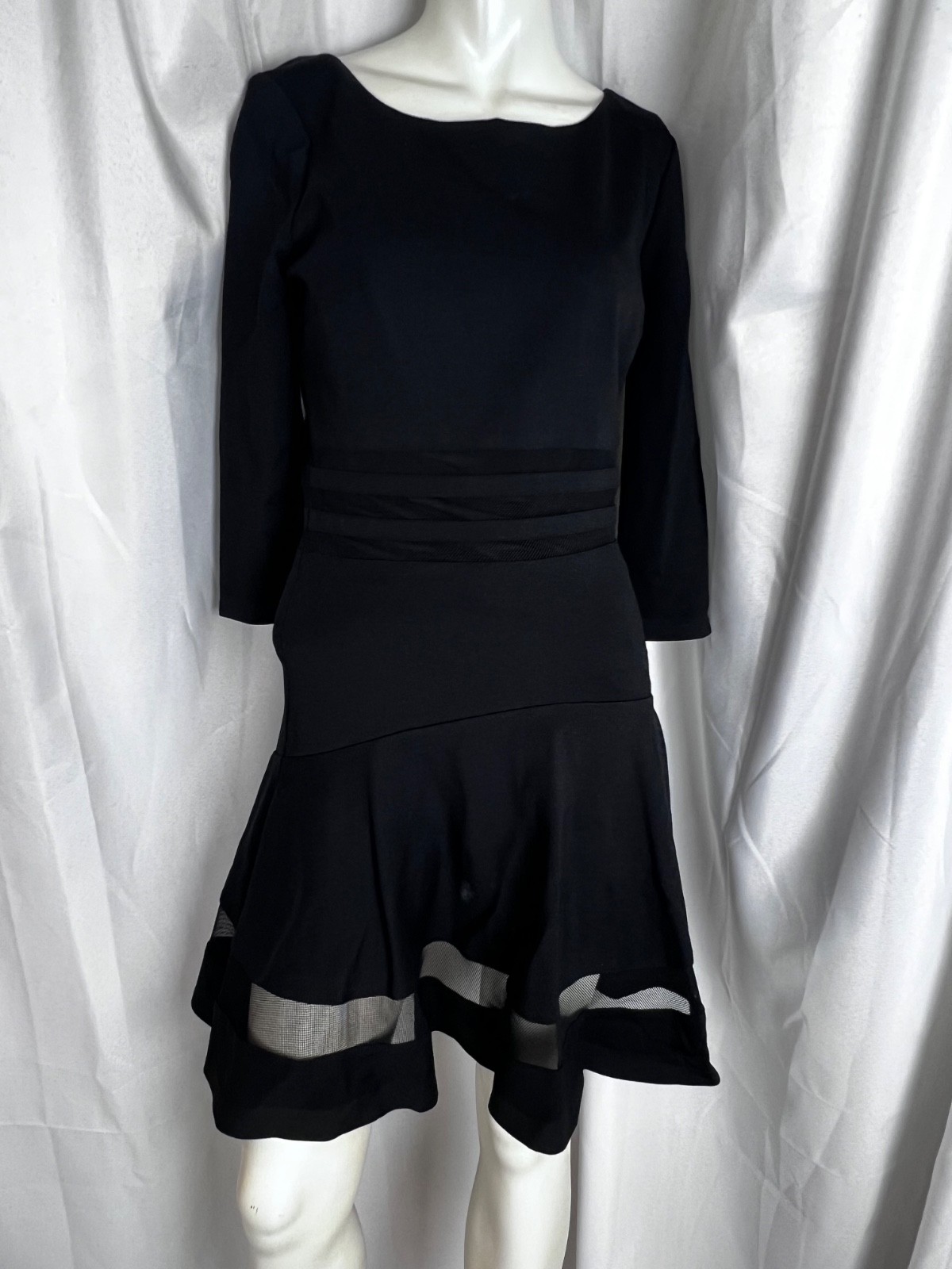 ERIN FETHERSTON Tess black fit and flare dress mesh hem size 4 NEW