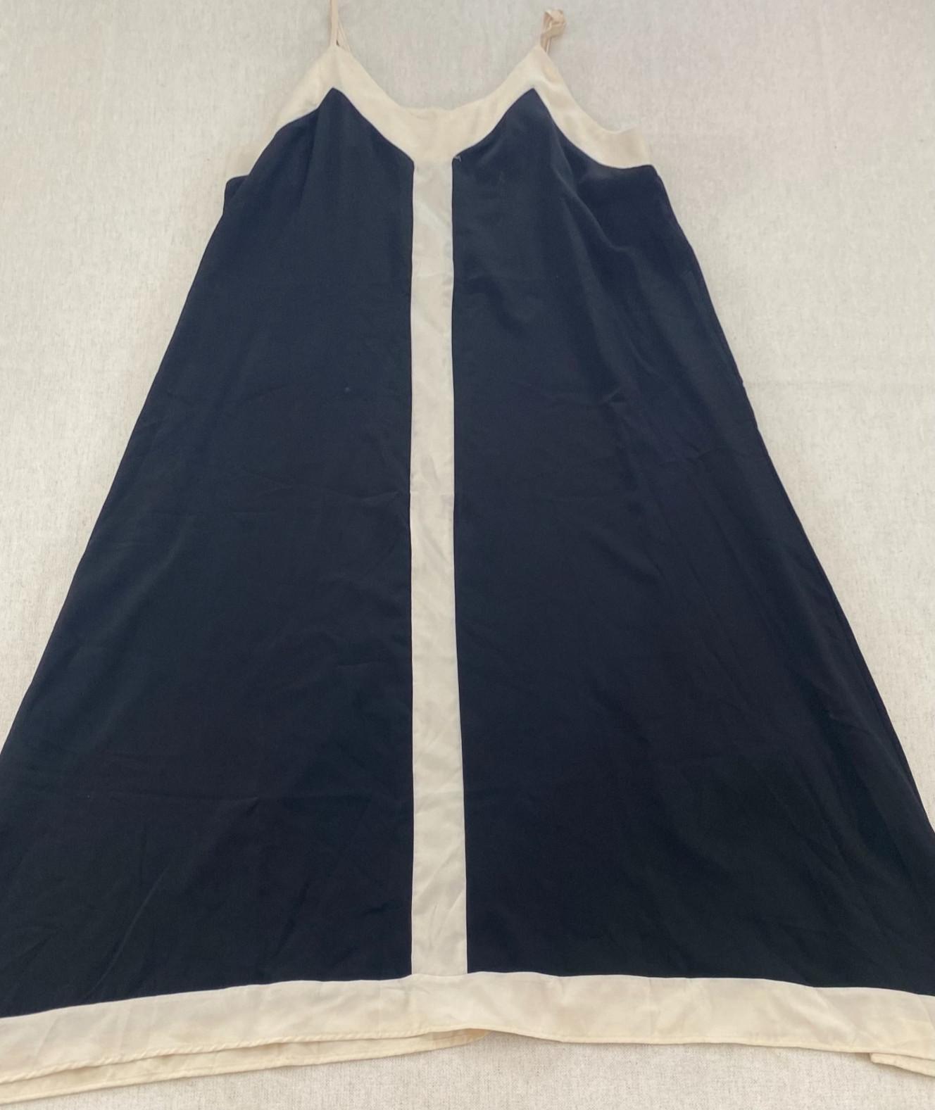 A-Line Midi Dress Womens XXL Black Cream Colorblock Spaghetti Straps Stretch