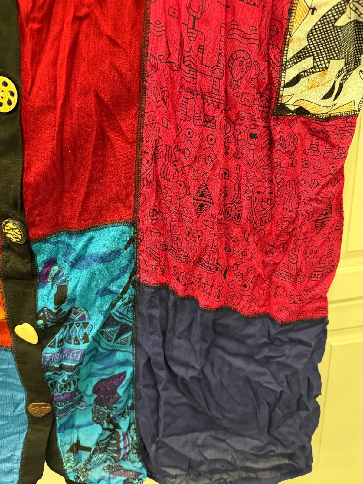 La Cera 3X Patchwork Button Dress 53″ Long 100% Rayon