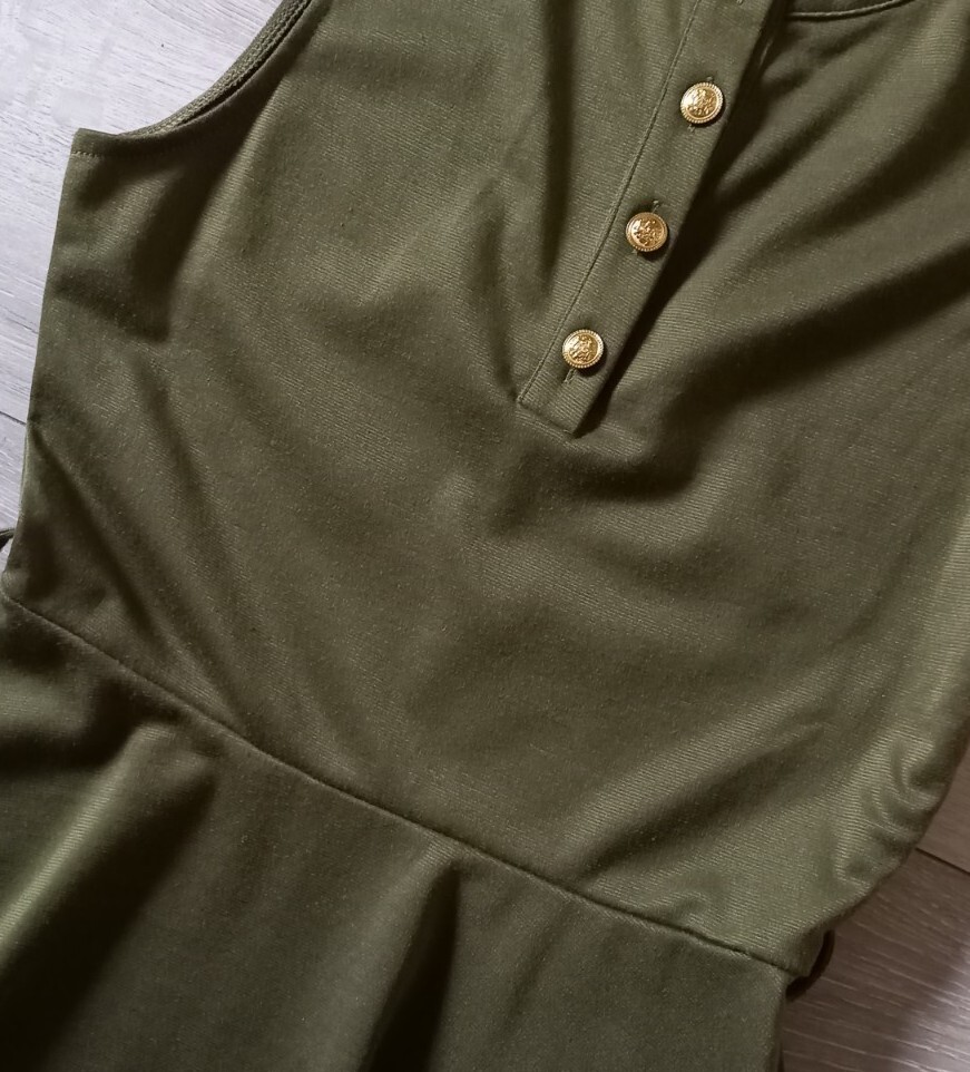 Missguided Khaki Green Stretch Flared Dress Utility Casual Feature Buttons UK10