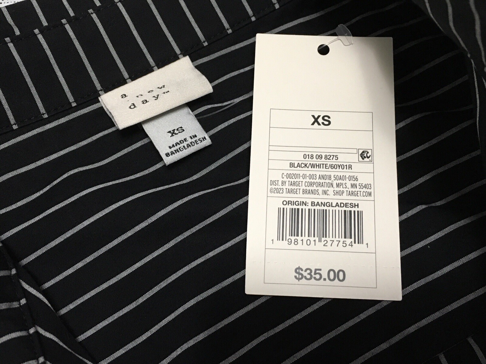 A New Day XS Black White Stripe Versatile Long Sleeve Midi Shirtdress w/ Pockets