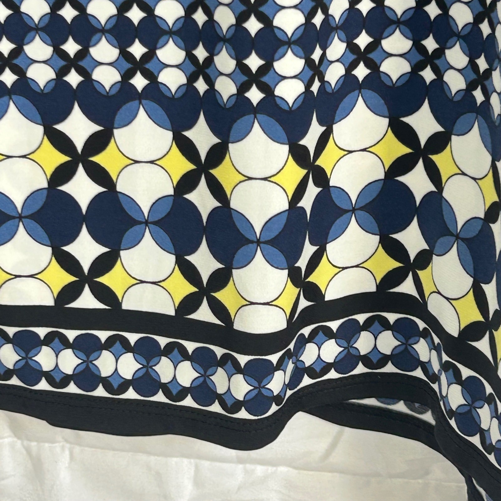 Max Edition Geometric Print 3/4 Sleeve Shift Dress Womens Size S Blu White Yell