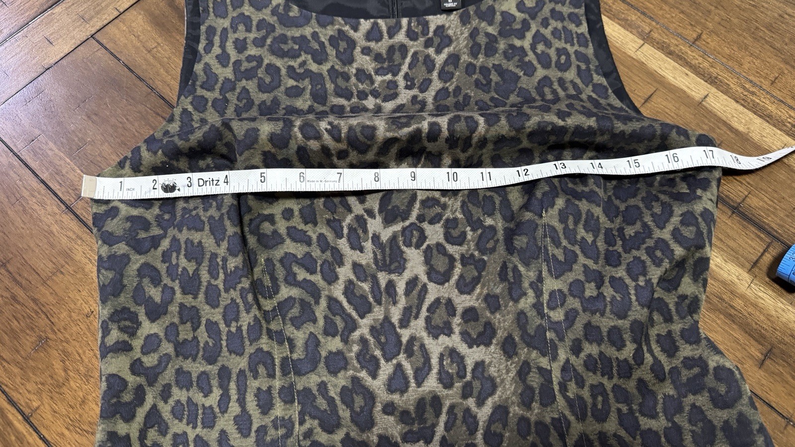 6 Olive Green Black Leopard Print Shift Pencil Dress Stretch Tank Cotton Blend