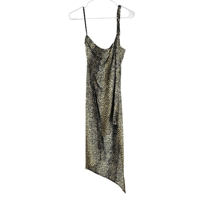Vintage Cache Dress Green Snakeskin Print One shoulder Asymmetrical y2K Size L