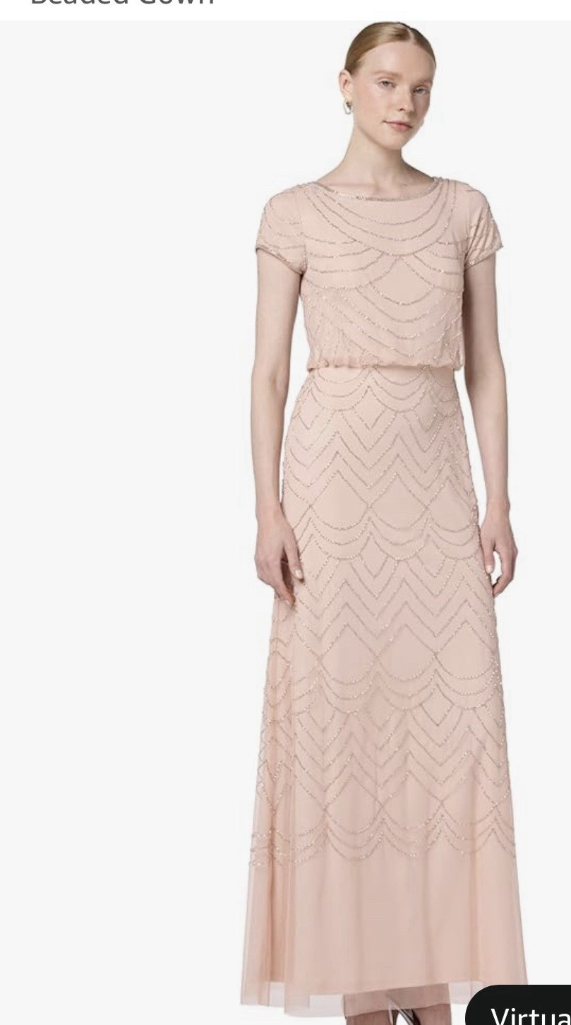 Adrianna Papell Womens Short Sleeve Blouson Beaded Gown Size 16 NWT