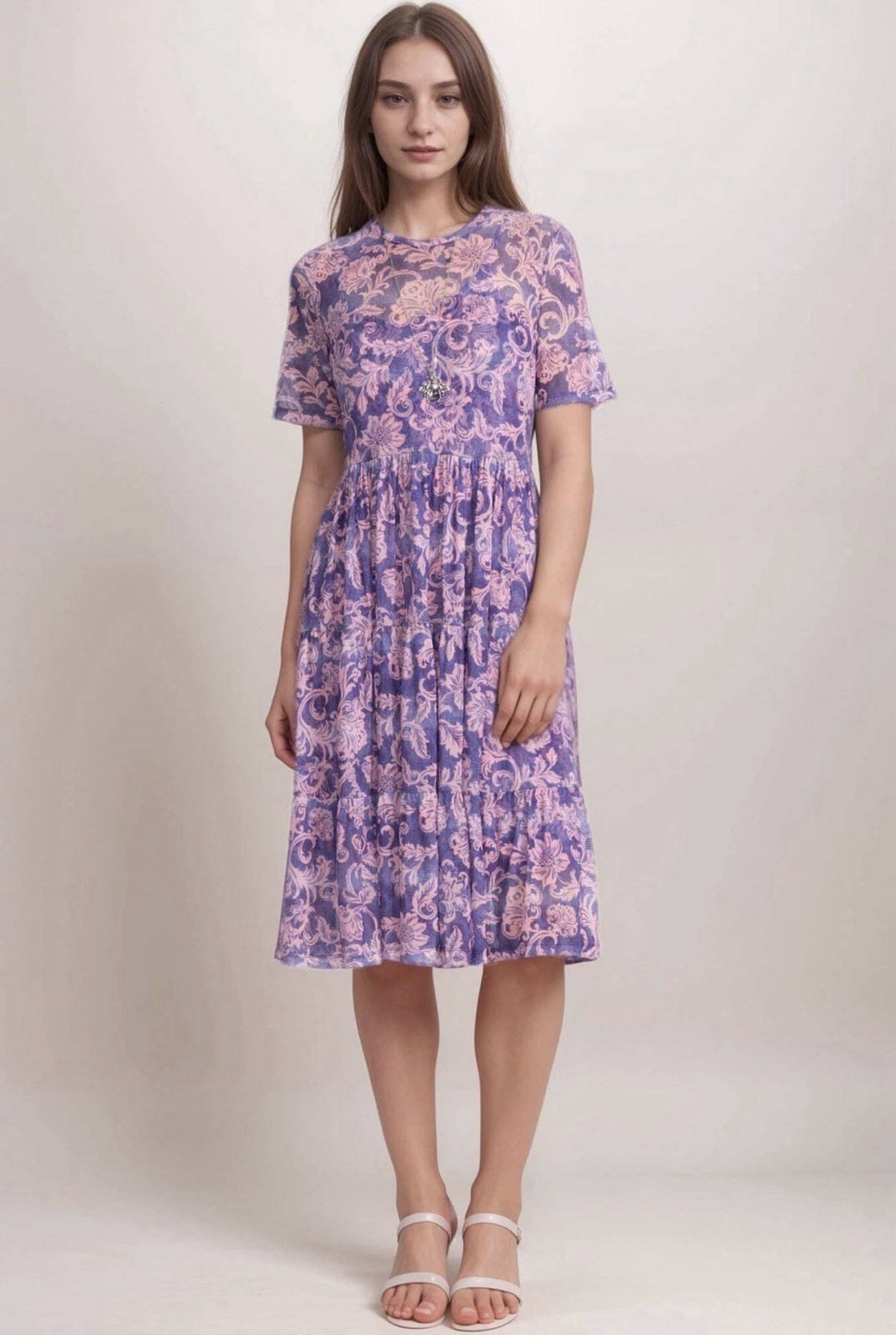 JOHNNY WAS PXL MESH TIERED FLORENTINA DRESS w/ SLIP