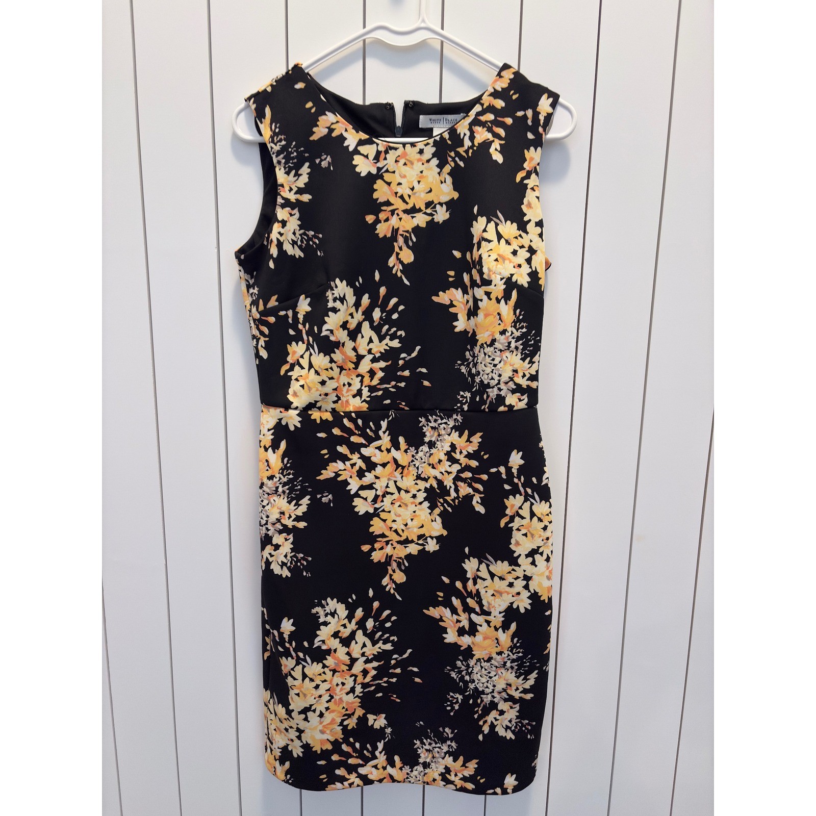 White House Black Market Floral Sheath Dress Women 6 Dark Brown Orange Botanical