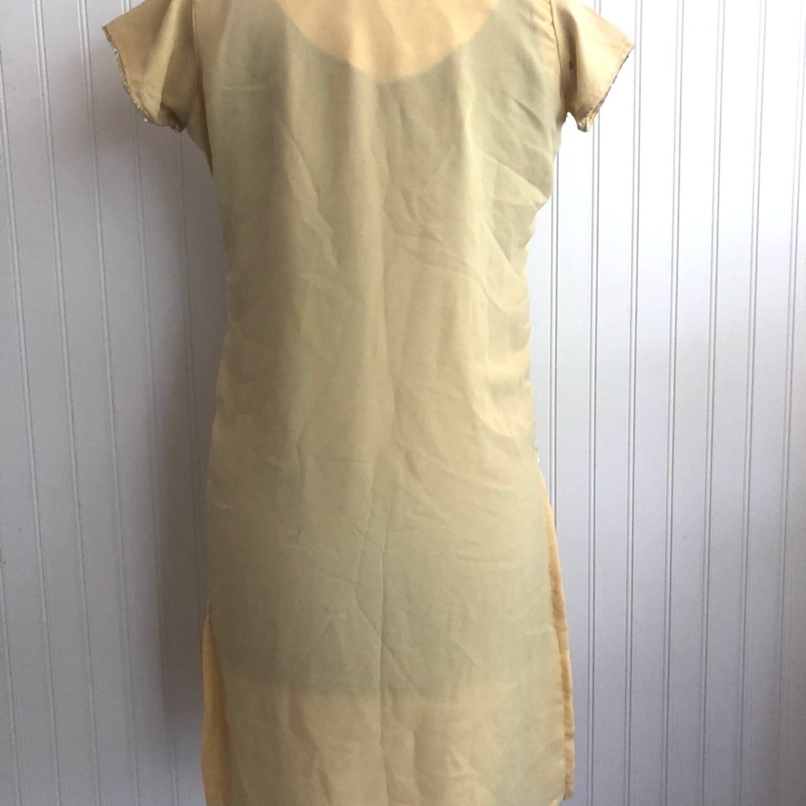 Vintage Yellow ButterCup Sequin Beaded Tunic Top Indian Dress Rhinestones Fancy