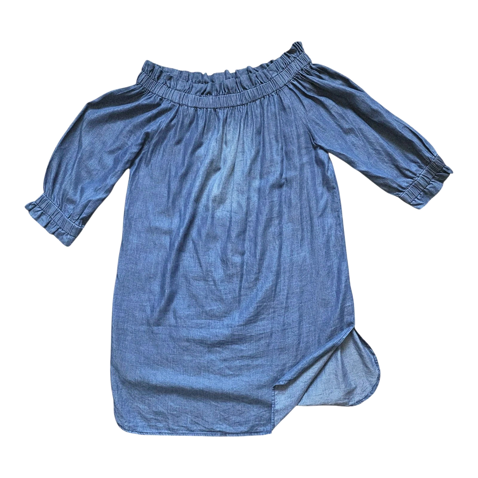 Style Envy Womens Off the Shoulder Dress Denim Blue 3/4 Sleeve Size Large Tunic