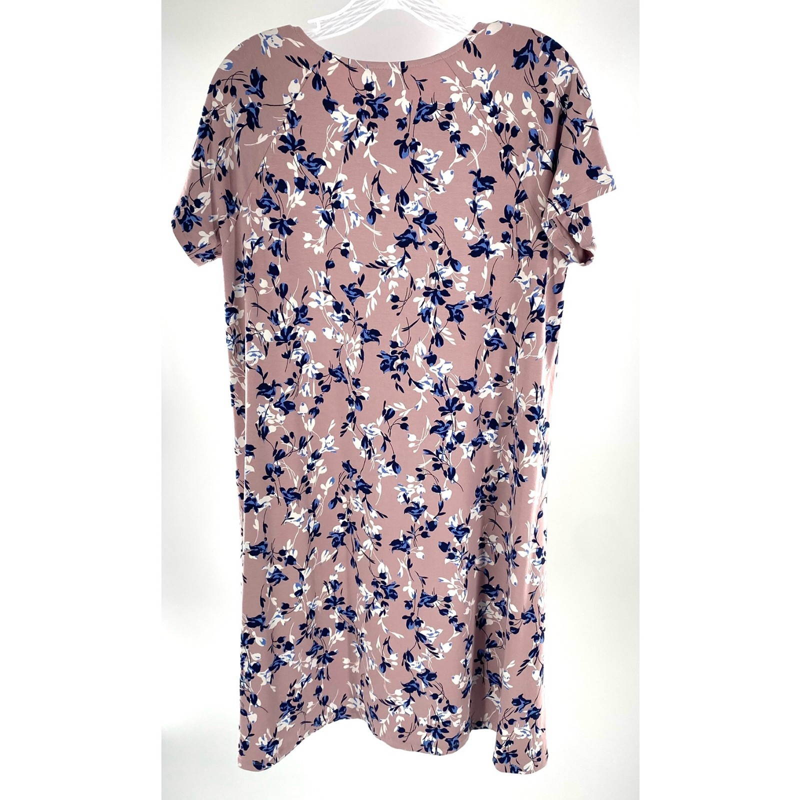J.Jill Wearever Collection Pink with Blue and White Floral Print T-Shirt Dress M