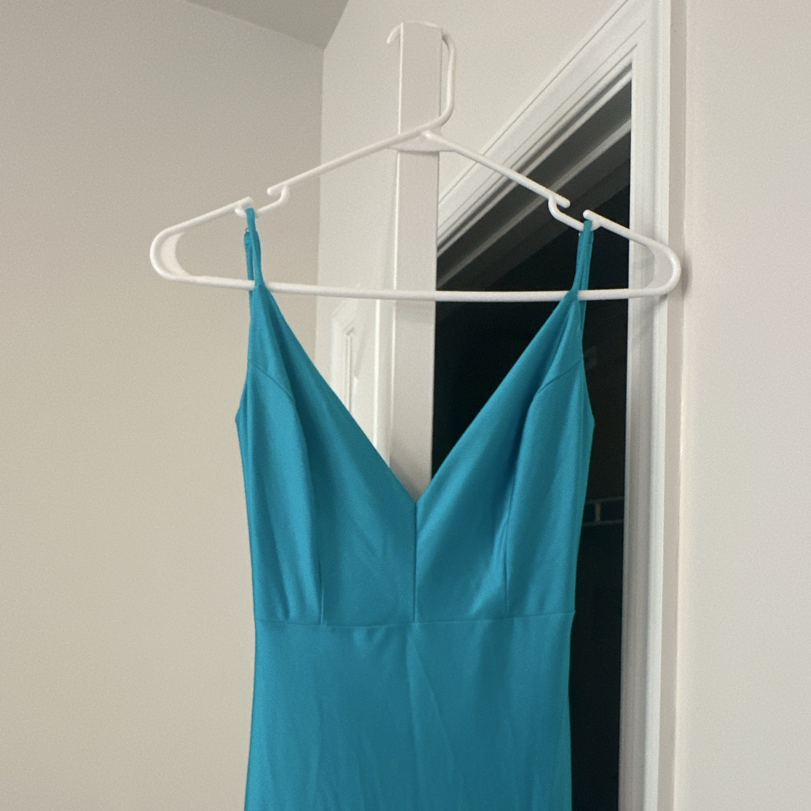 Fashion Nova Blue Solid Silk Blend V-Neck Maxi Dress Spaghetti Straps S