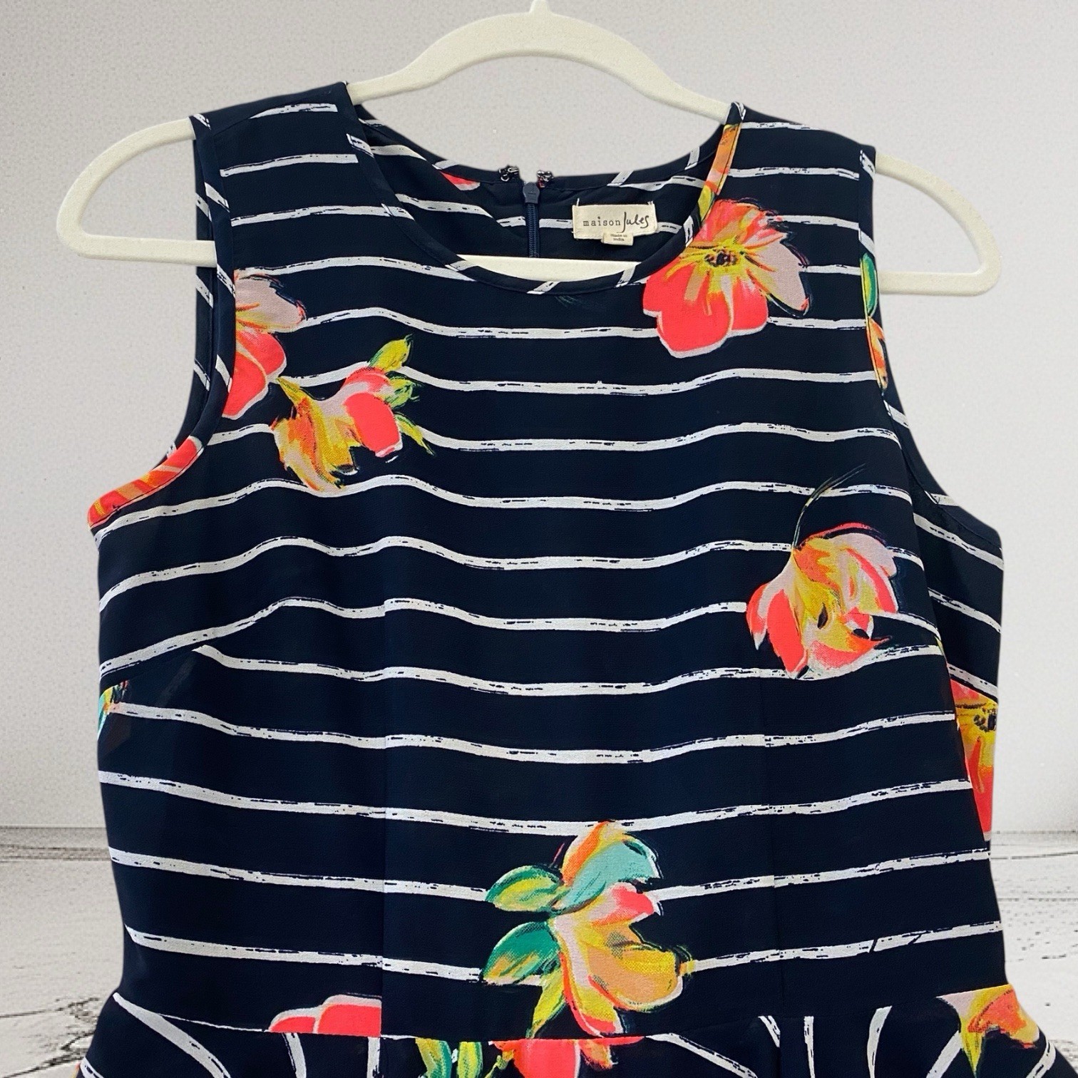 Maison Jules Floral Stripe Fit & Flare Mini Dress Women’s Juniors Size Small