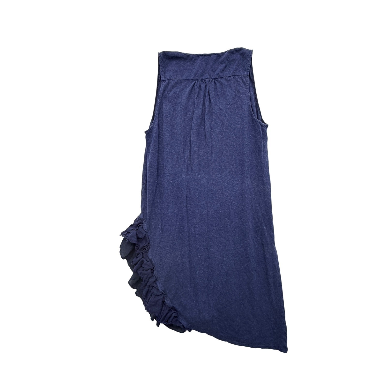 Clu Navy Blue Hemp Organic Cotton Linen Silk Ruffle Hem Tunic Dress Small S
