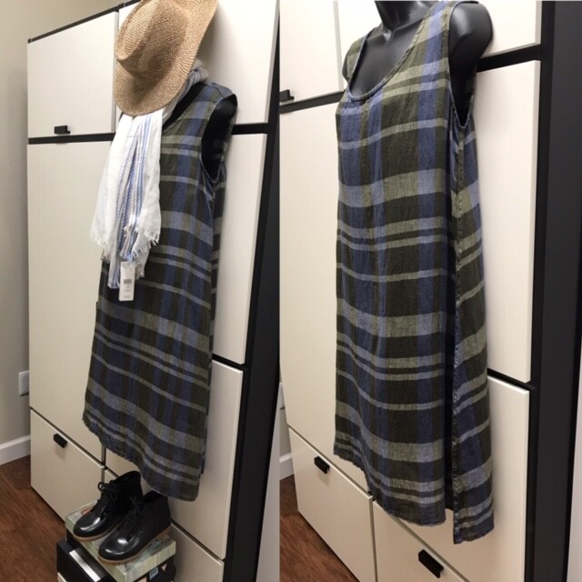 Flax Lithuania S Blue Combo Color Block Stripe Linen Dress Harmony Collection