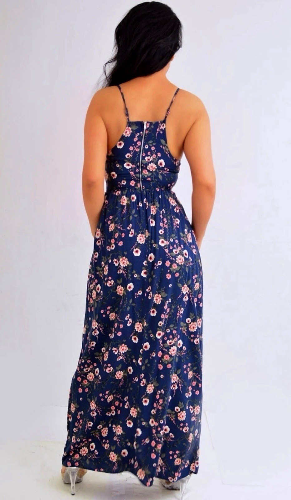 FADED ROSE Navy Blue Pink Red Green Floral Cut Out Maxi Dress S Small