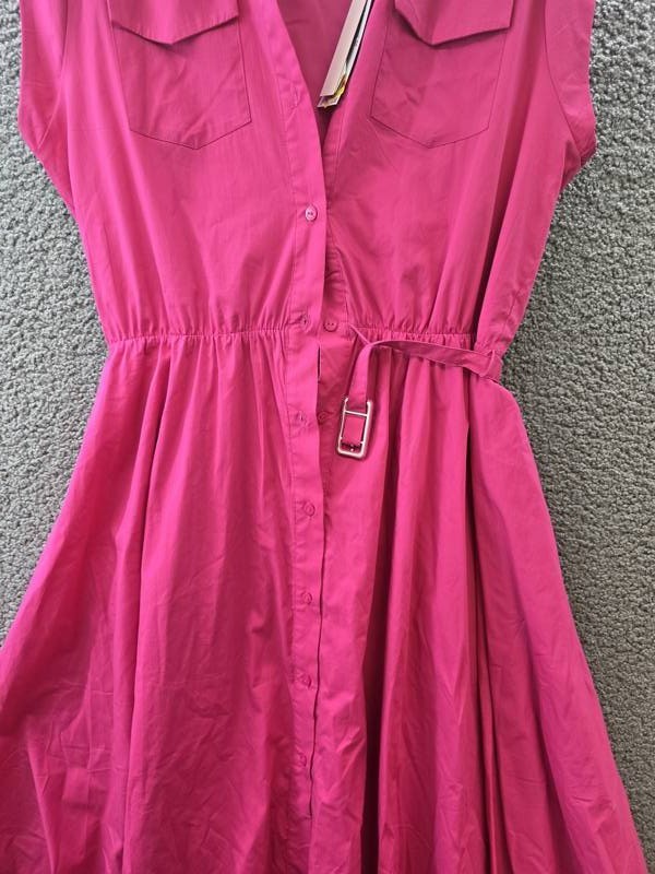 T Tahari Spread-Collar Button-Front Midi Dress Women’s 12 Tulip Pink Belted