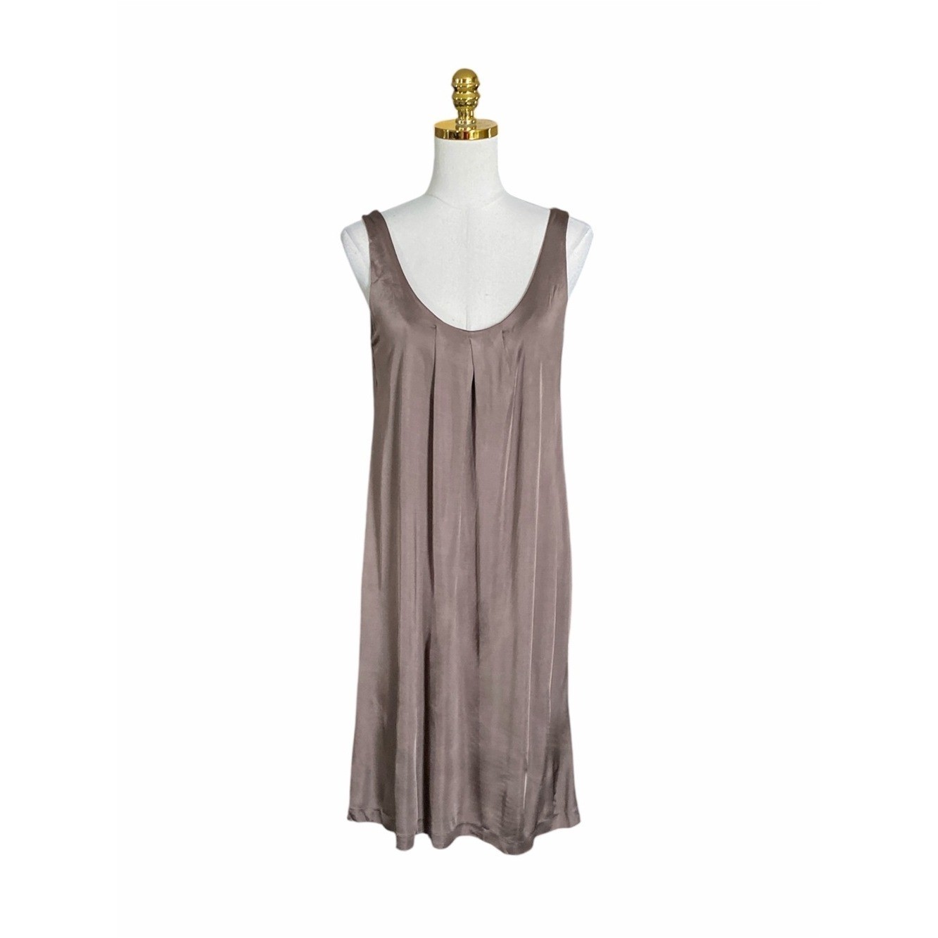 Filippa K Silky Satin Taupe Sleeveless Scoop Neck Shift Dress Women Medium
