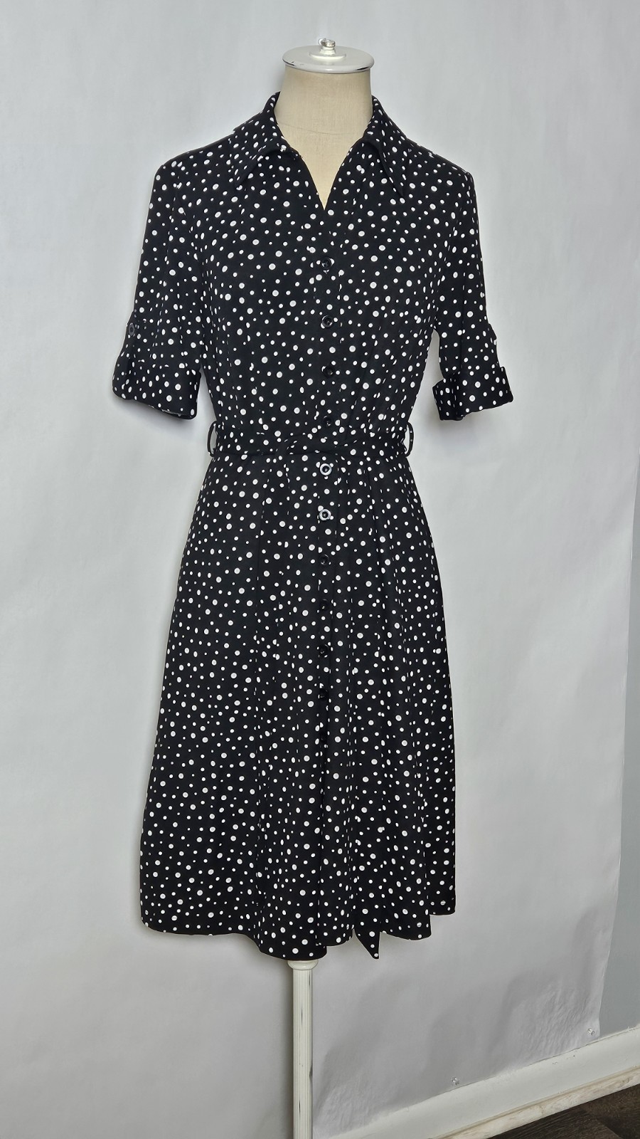 Shelby & Palmer Button Front Short Sleeve Polka-dot Belted Dress Size 6