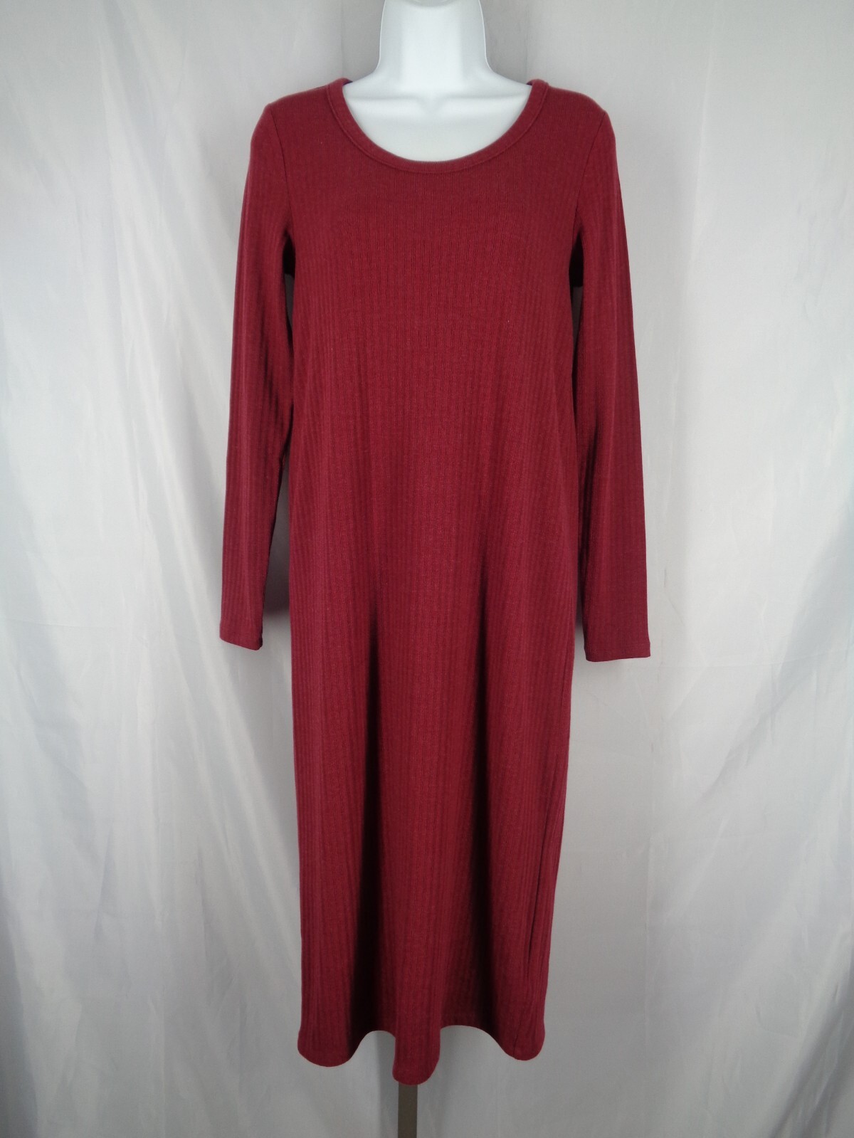 GAP Ribbed Midi T-Shirt Dress Size XS Scoop Neck Long Sleeve Red Delicious New