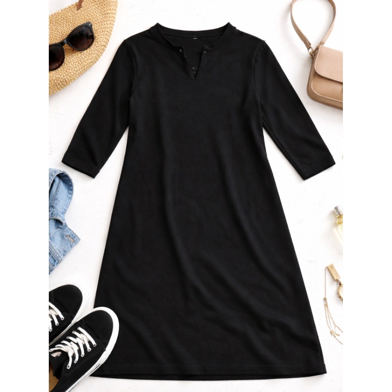J Crew Black Soft Merino Wool Blend Midi Dress 3/4 Sleeve XL Minimalist in GUC