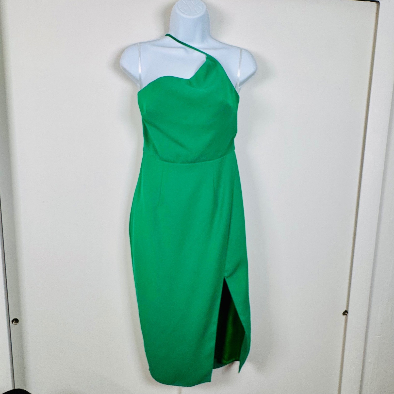 Lovers + Friends Lazo Green One Shoulder Midi Dress Slit XS Cocktail Formal
