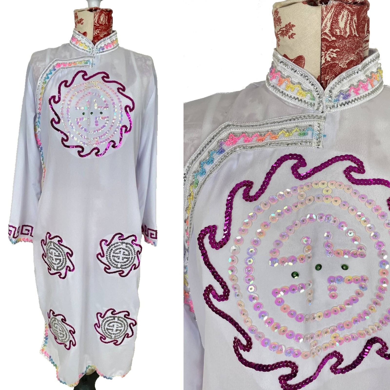 Chinese Dress COLORFUL SEQUIN Holiday New Year Performance Party Costume Sz L ?