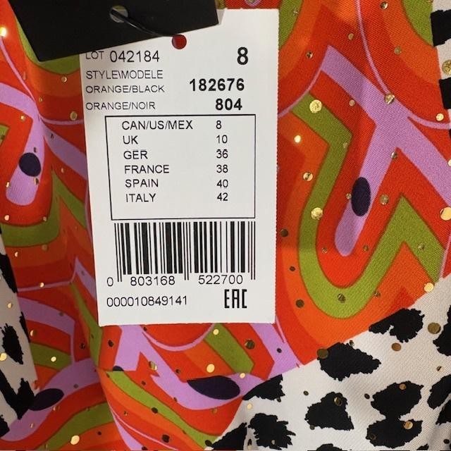 Joseph Ribkoff Dress Womens 8 Orange Black Animal Print Sheath Sleeveless 182676