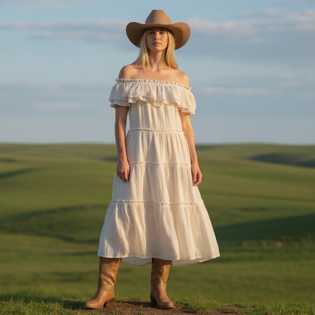 Fashion On Earth Women’s Sleeveless Ruffle Tiered Dress Medium Cowgirl