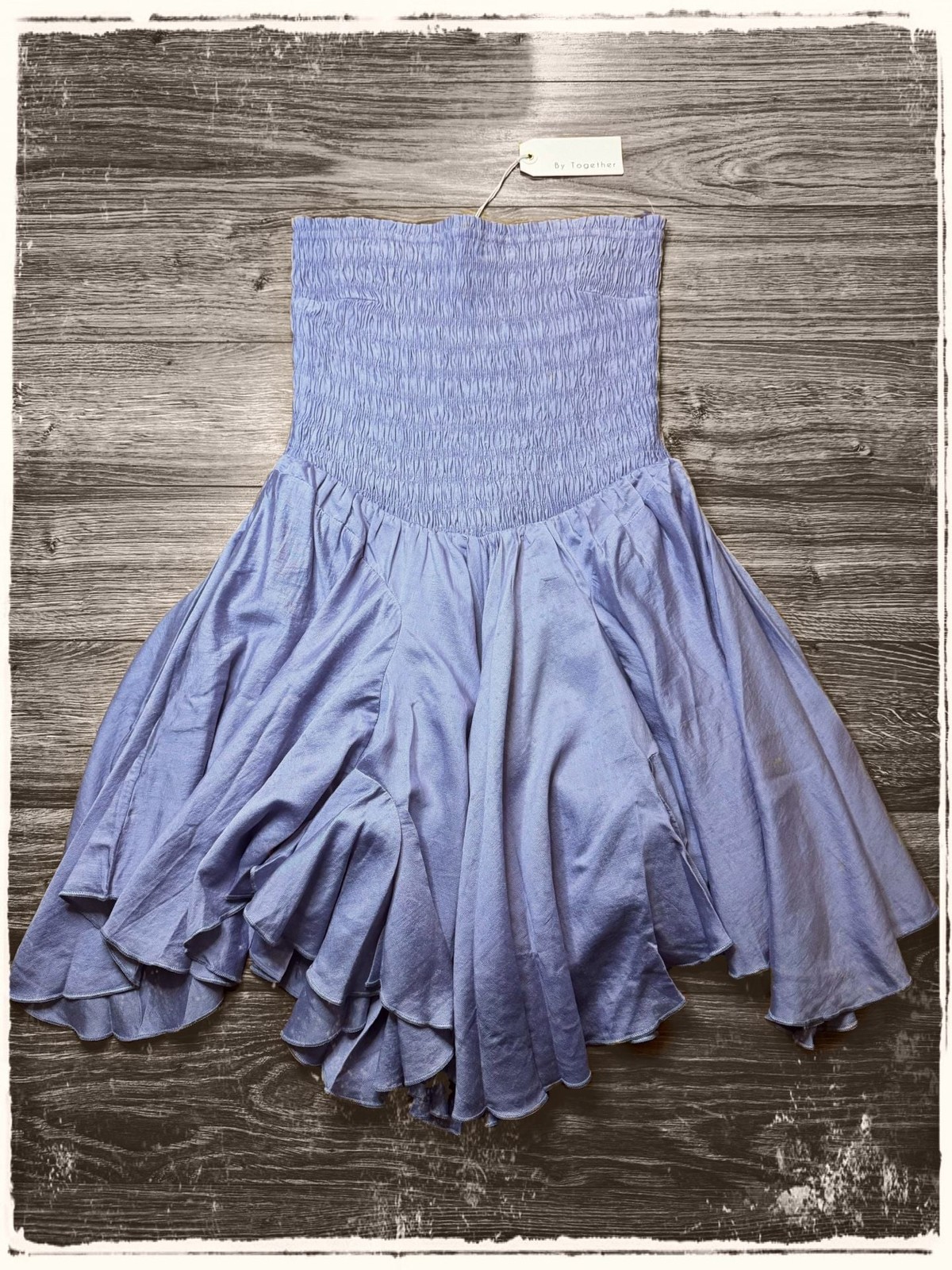 By Together Smocked Strapless Ruffle Hem Mini Dress, Blue