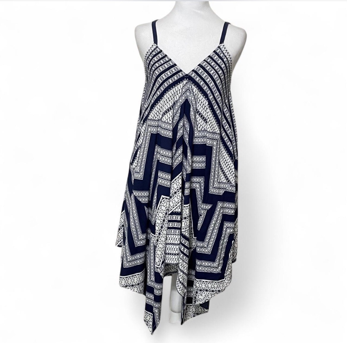 Blu Pepper Southwestern Geometric Dress Handkerchief Hem Blue Women’s Sz M Beach