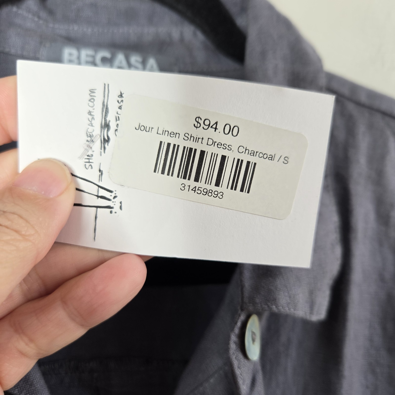 Becasa S Jour Linen Gray Two Pockets Shirt Dress