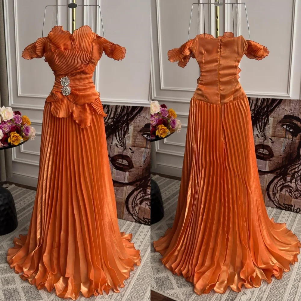 Customized Sparkle Pleat Sequined A-line Off-the-shoulder Long Dresses Occasion