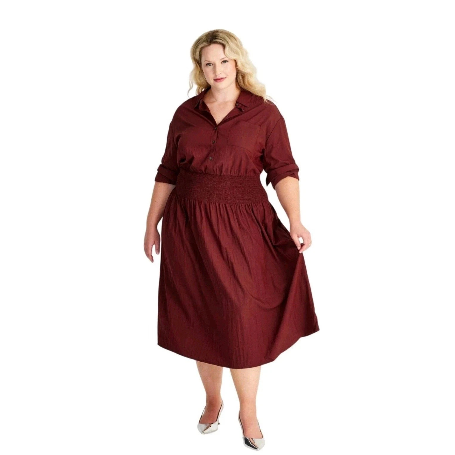 Future Collective Women’s Collared Midi Dress Burgundy Size 1X